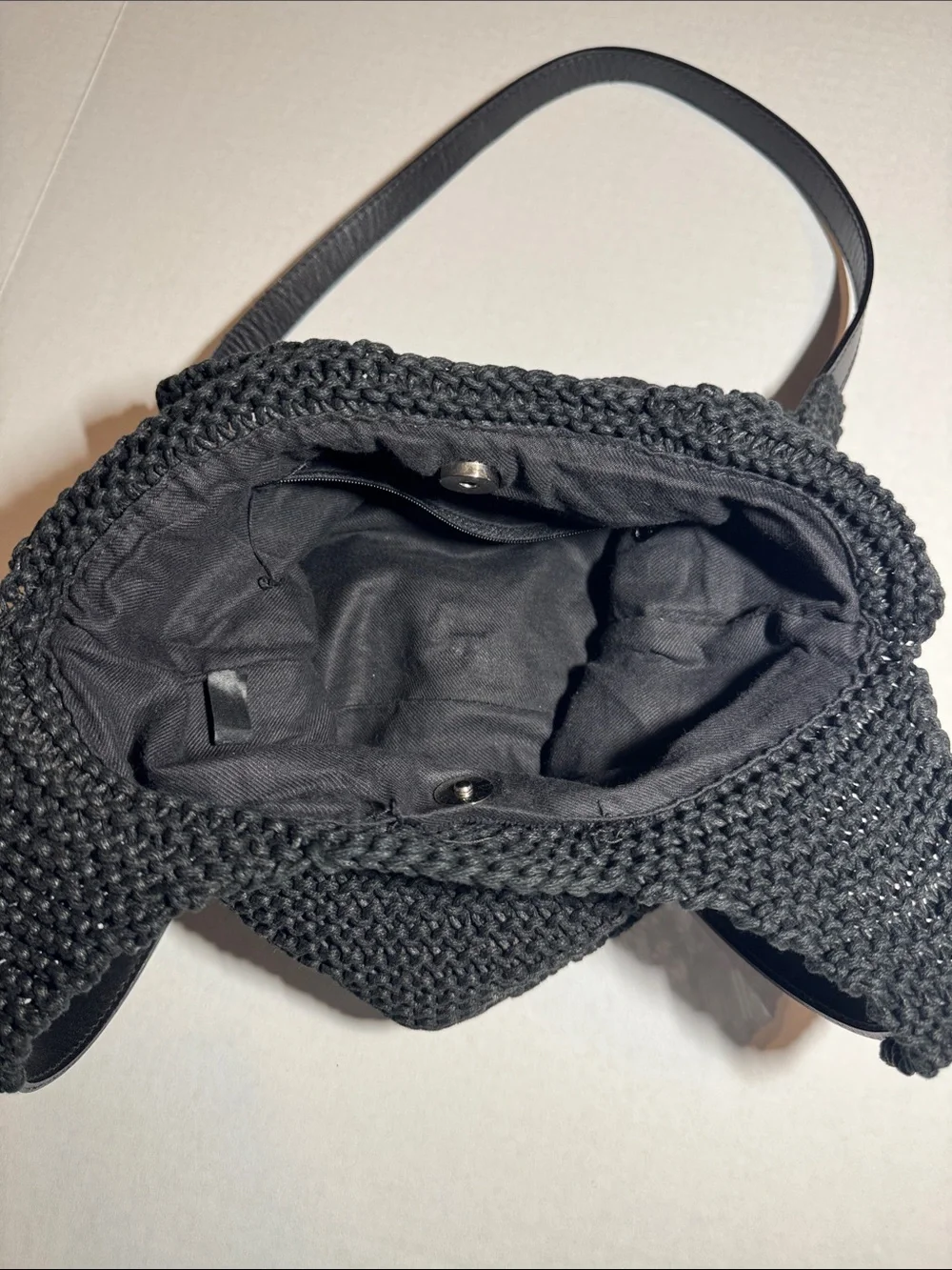 The Sak Black Crochet Shoulder Bag Double Shoulder Strap